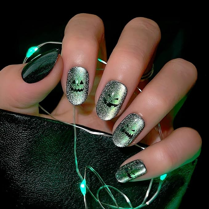 Glamnetic Press On Nails - Short Round, Velvet Fake Nails 30 Pc Full Kit | Halloween-ready Orange... | Amazon (US)