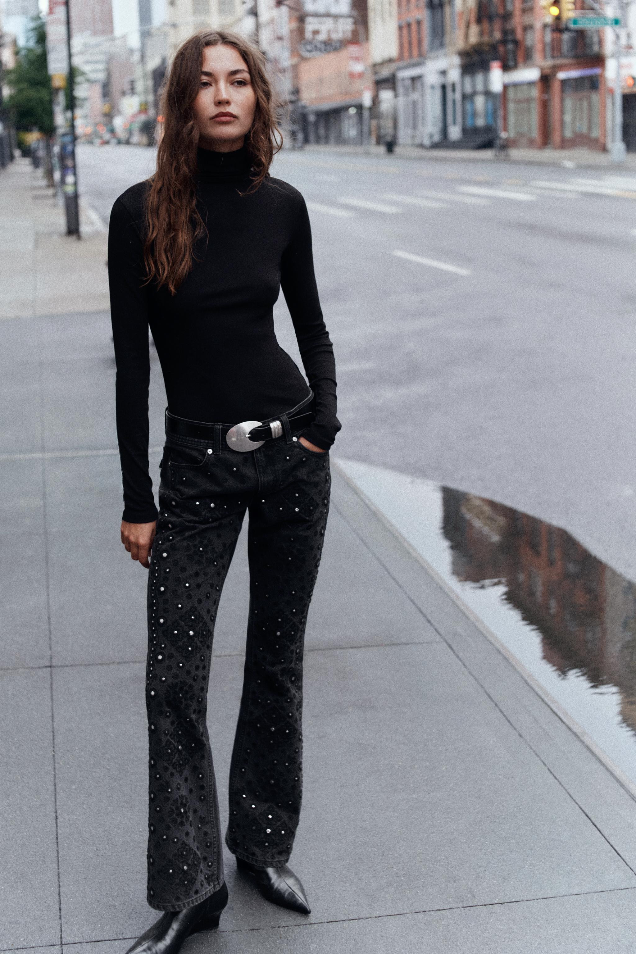 Z1975 LOW-RISE BEADED BOOTCUT JEANS | Zara UK