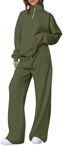 PRETTYGARDEN Womens Casual Two Piece Sets Fall 2025 Outfits Quarter Zip Sweatshirts Straight Leg ... | Amazon (US)