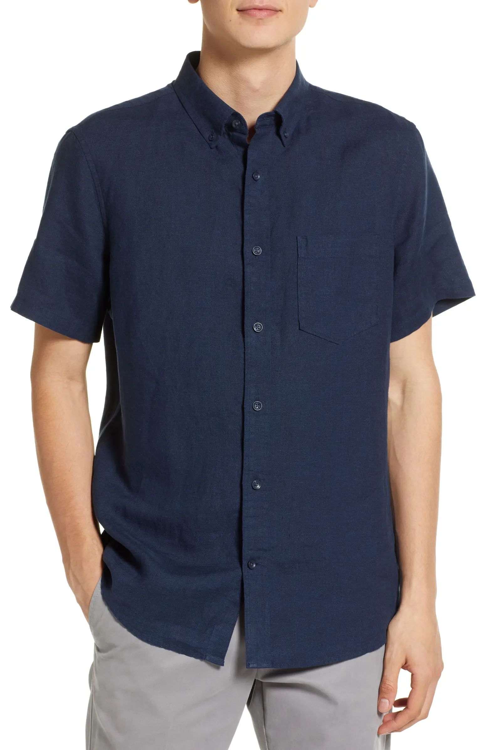 Short Sleeve Linen Button-Down Shirt | Nordstrom
