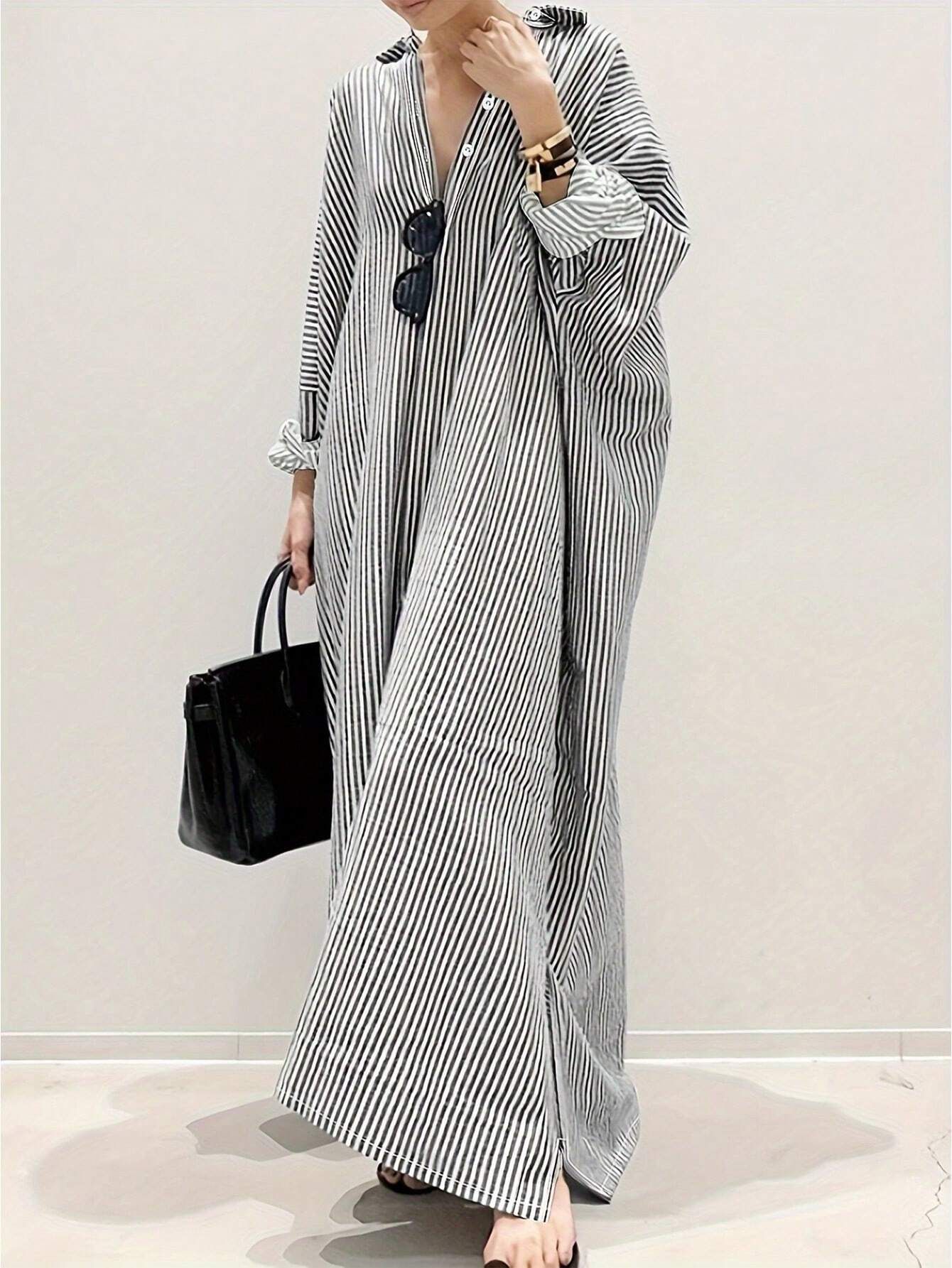 Women's Striped Long Sleeve Shirt Dress | SHEIN