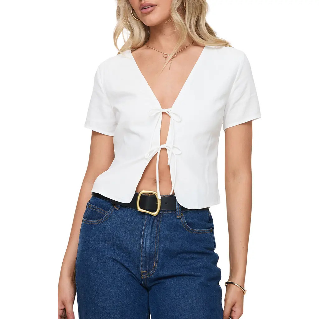 Princess Polly Corriander Tie Front Cotton Top in White at Nordstrom, Size 0 | Nordstrom