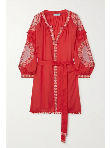 Melissa Odabash - Katya Pompom-embellished Embroidered Crepe De Chine Kaftan | NET-A-PORTER (US)