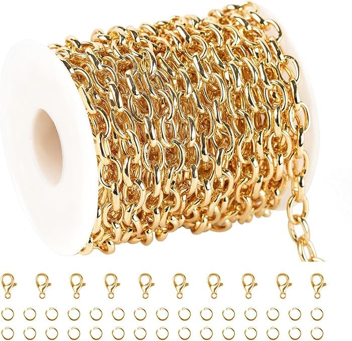 KYUNHOO 5 Meters Gold Plated Iron Chains for Jewelry Making Oval Circle Link Chain Roll Chunky Ca... | Amazon (US)