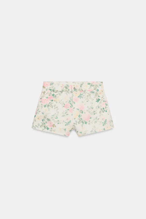 HIGH-WAIST FLORAL DENIM SHORTS | Zara UK