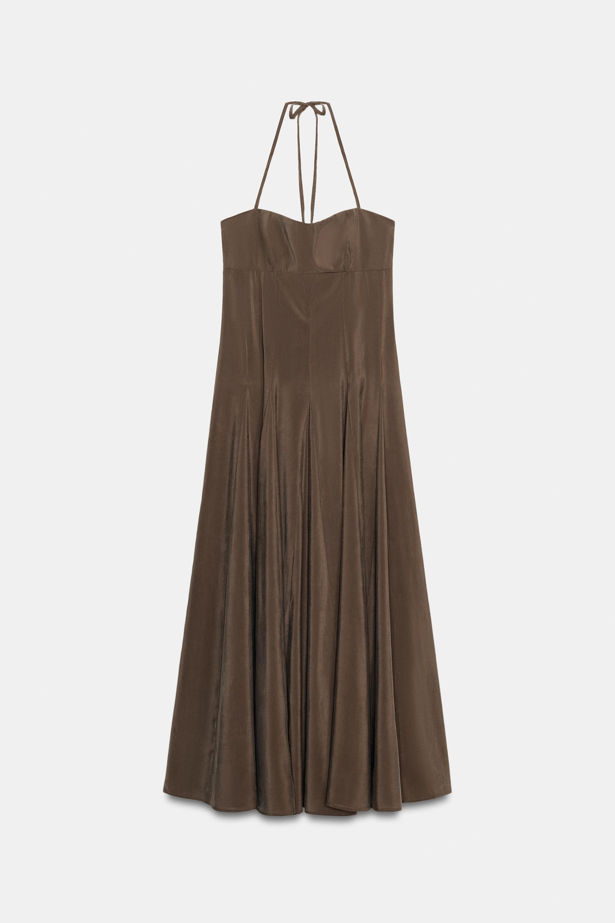 VOLUMINOUS FLOWING HALTER MIDI DRESS | Zara UK