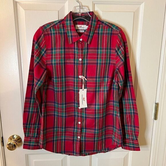 NWT Women's Vineyard Vines Classic Button Down Jolly Plaid Shirt Top Blouse 2 | Poshmark