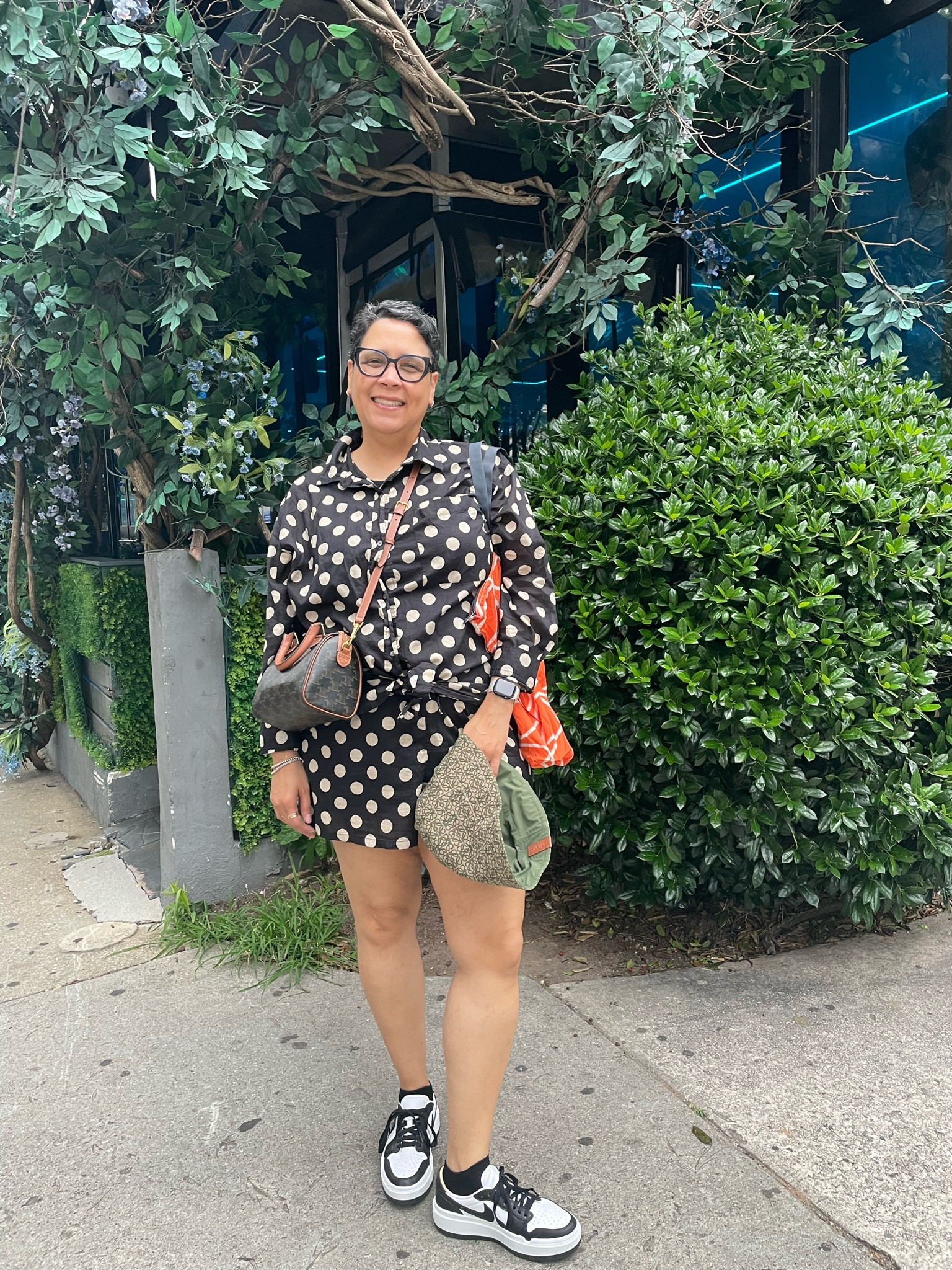 OOTD for wandering the streets of Atlanta! 
Top & shorts: J.Crew
Sneakers: Jordans
Bag: Celine 
Hat: Loewe
Tote: Orla Kiely 
Glasses: Prada 