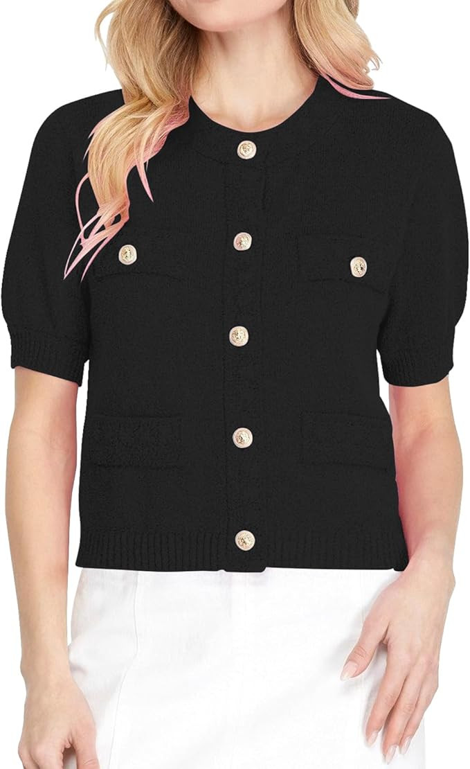 Hacikis Womens Button Down Cropped Cardigan Sweaters Crewneck Short Sleeve Knit Open Front Sweate... | Amazon (US)