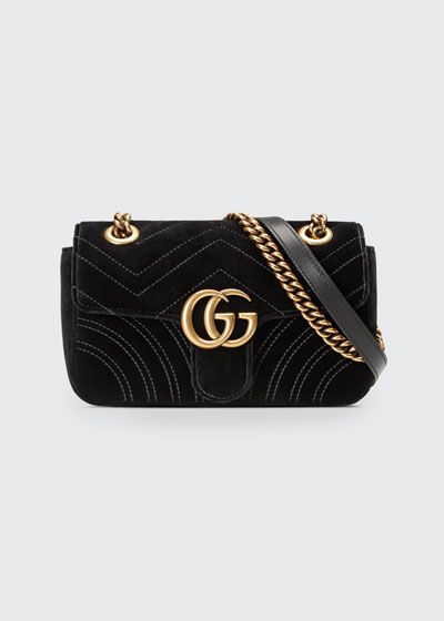 GG Marmont 2.0 Mini Quilted Velvet Crossbody Bag, Black | Bergdorf Goodman
