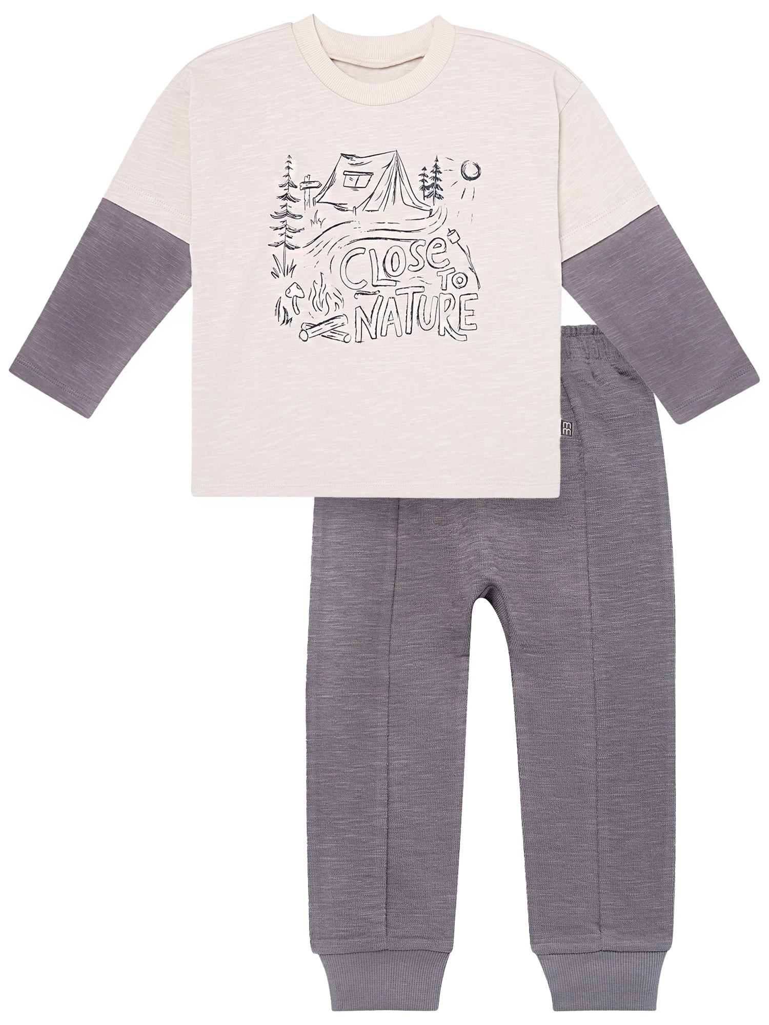 Modern Moments by Gerber Toddler Boy Organic Graphic Tee and Pant Outfit Set, Sizes 12 Months - 5... | Walmart (US)