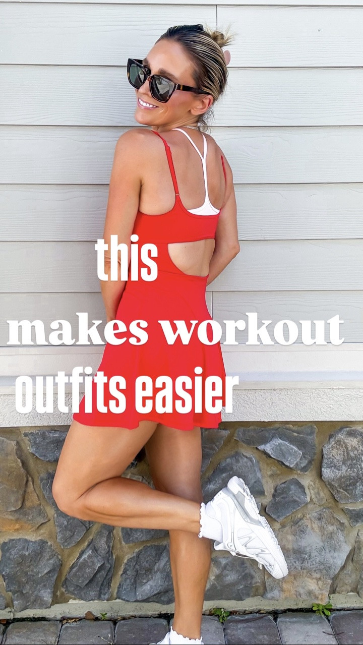 this one and done makes workout outfits so much easier. Amazon activewear find under $45 (!) with a built -in bra, built-in shorts + flattering fit all make for one less thing to think about before throwing on sneakers and getting out the door with my toddler.

Wearing XS in the dress + shoes are true to size 

#amazonfashion #amazonfinds #momstyle #momfit #afforɗablefashion