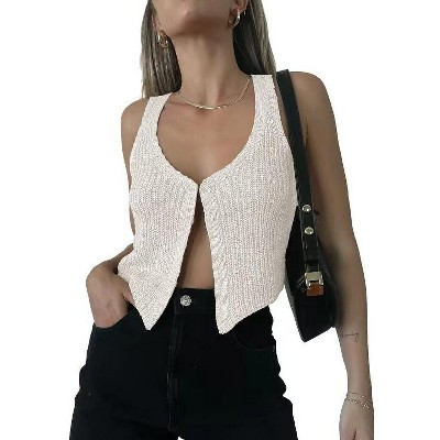 Coolmee Women Summer Sweater Vest V Neck Basic Tank Tops Crochet Knit Vests Sexy Sleeveless Vest Top L White | Target