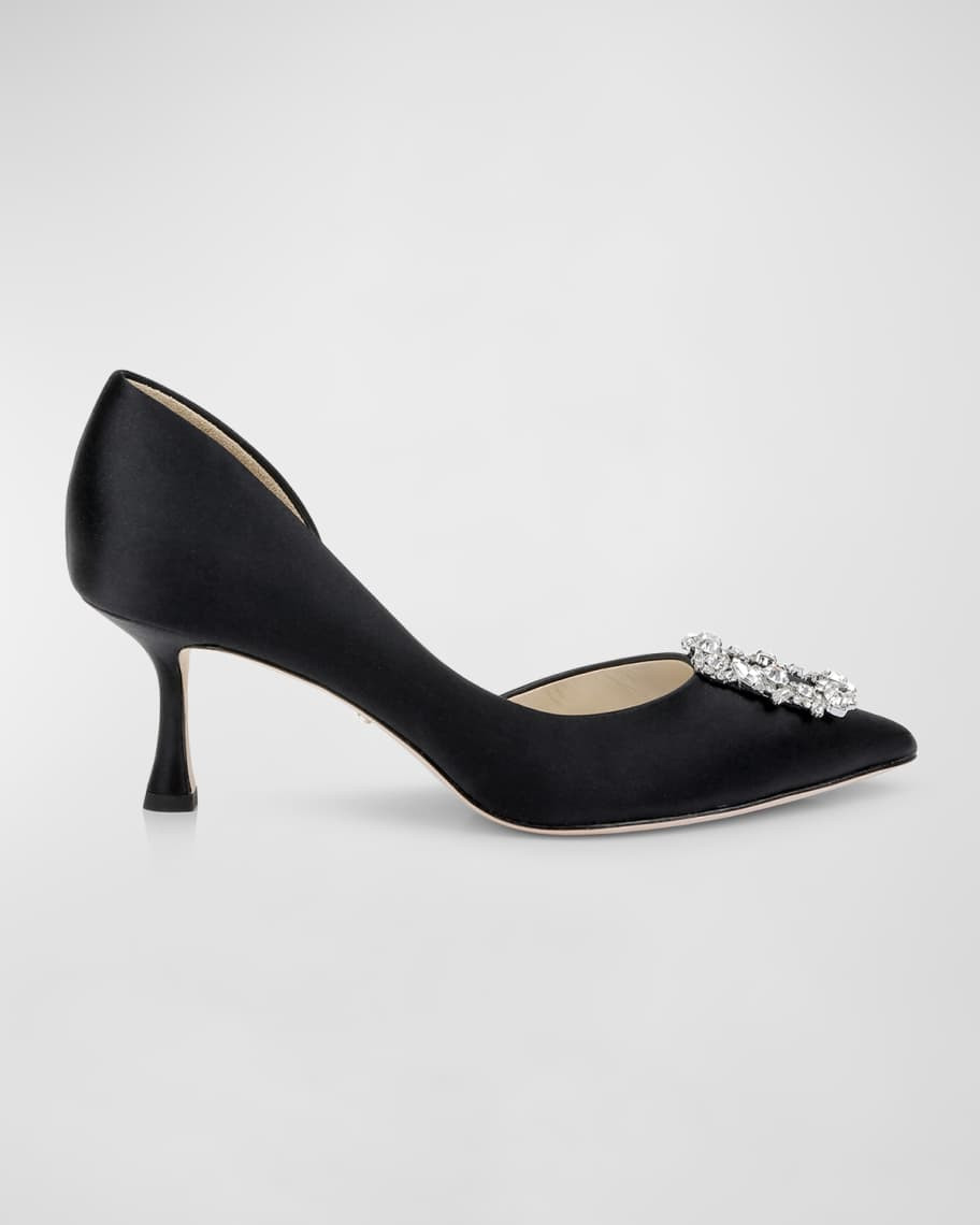 Badgley Mischka Fabia Embellished Buckle Satin Pumps | Neiman Marcus