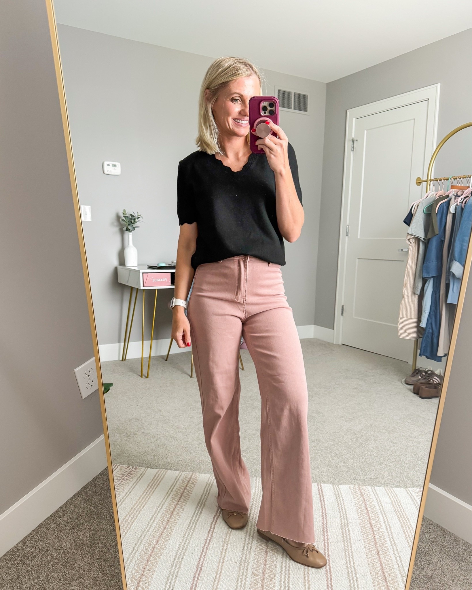 Amazon outfit! These pink jeans are so soft! You feel like you’re wearing sweatpants! Reviews said they run small so I sized up to a small.

#LTKSeasonal #LTKOver40 #LTKPetite