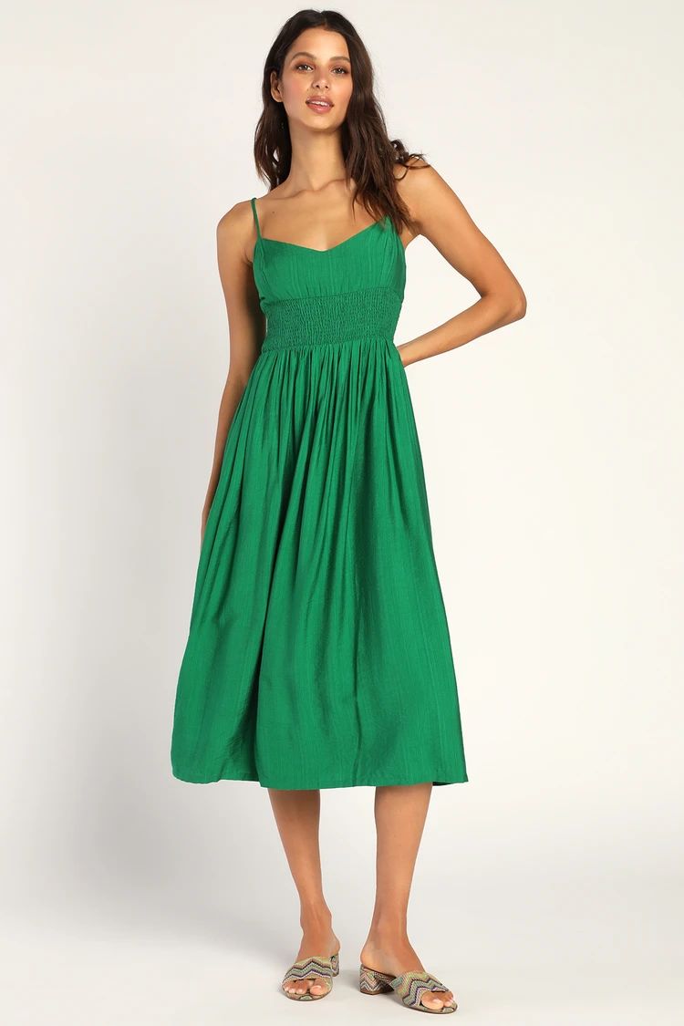 Full Heart Green Smocked Midi Dress | Lulus (US)