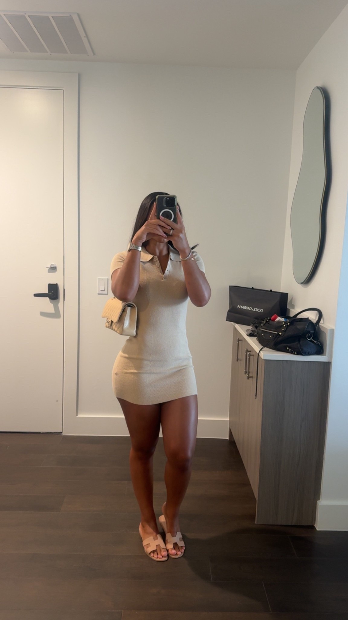 Wearing size XS in the dress 