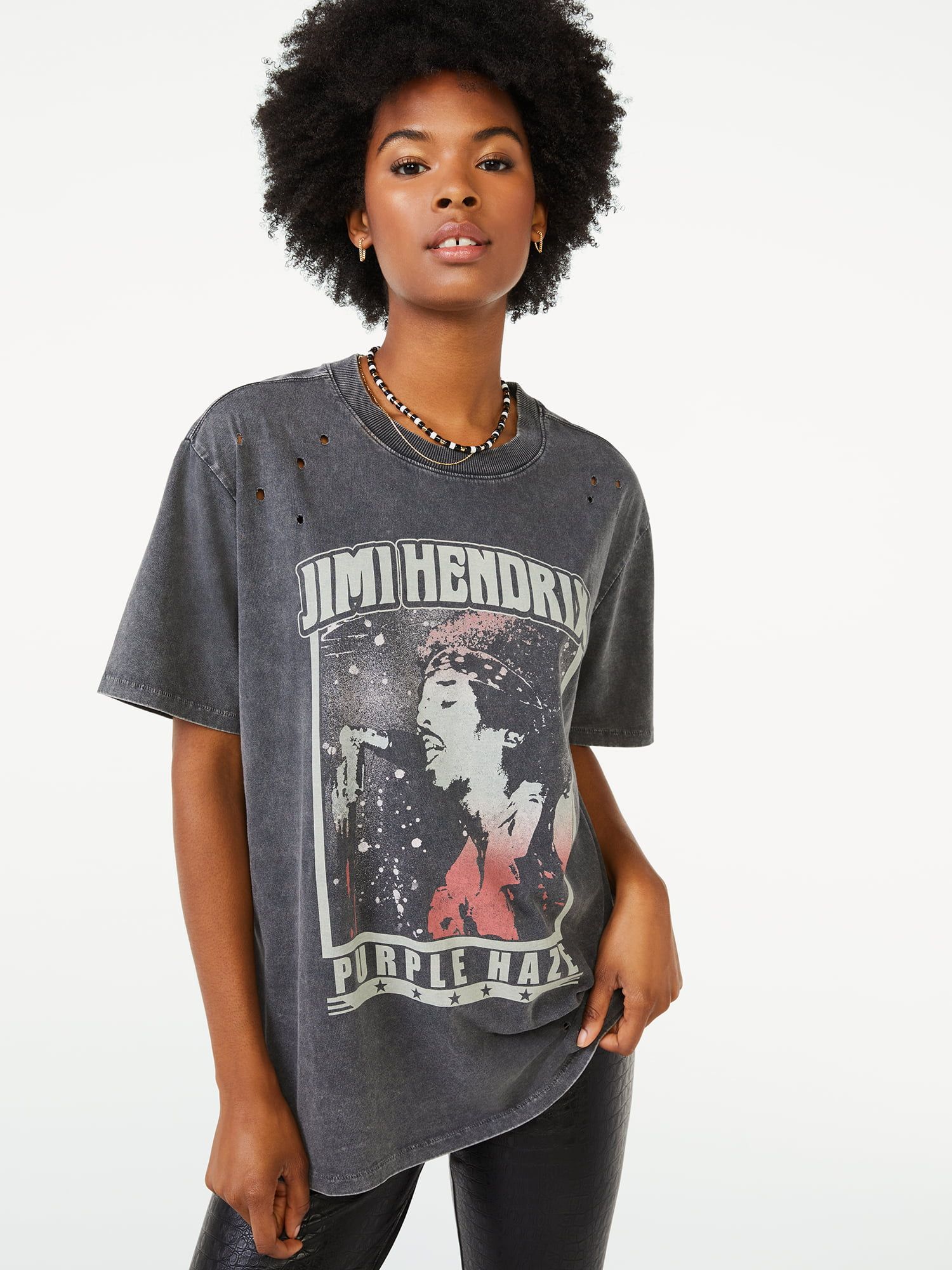 Scoop Women's Jimi Hendrix Purple Haze Graphic Short Sleeve T-Shirt - Walmart.com | Walmart (US)