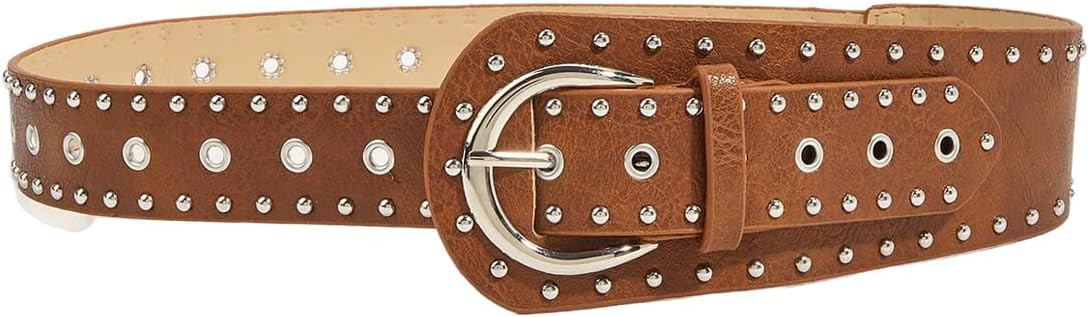 Verdusa Women's Studded Belts Y2k Belt Punk PU Leather Vintage Rave Western Cowgirl Belts | Amazon (US)