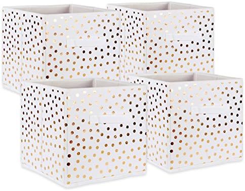 DII Polka Dot Collapsible Bin Non Woven Storage Collection, Large Set, 11x11x11 Cube, White & Gol... | Amazon (US)