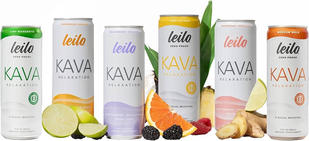 LEILO | Kava Powered Sparkling Relaxation Drink | Variety Sampler 6-Pack - Non-ALC Calming Bevera... | Amazon (US)