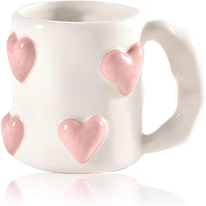 3D Heart Coffee Mug Pink Love Ceramic Cup 17oz Valentine's Day Couple Mug Cute Handmade Relief Mu... | Amazon (US)