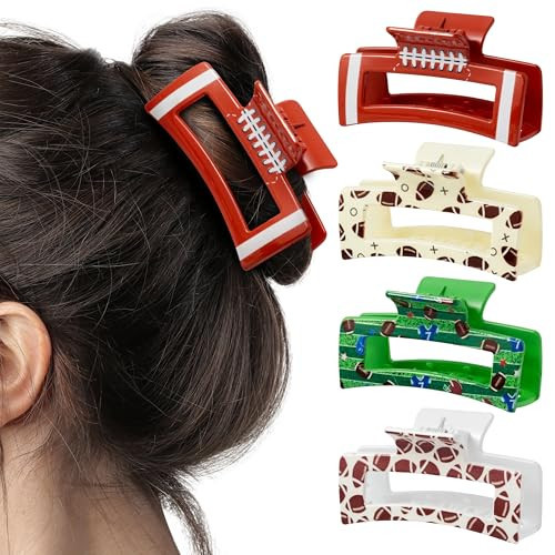 PANTIDE 4Pcs Football Hair Claw Clips for Women Girls - Sport Game Day Rectangle Nonslip Clips Hair Accessories for School Daily Football Party Favor Small Gifts Strong Hold for Thin Thick Curly | Amazon (US)