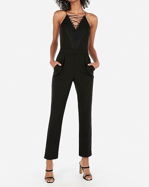 strappy lace front jumpsuit | Express