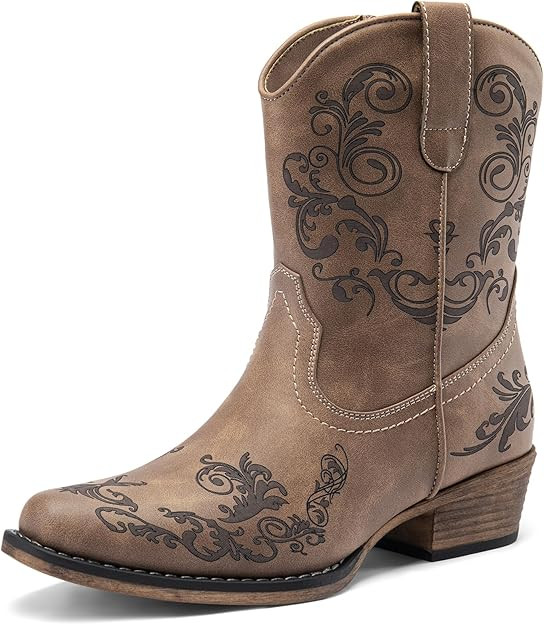 DREAM PAIRS Women's Cowboy Cowgirl Western Ankle Boots Low Chunky Heels Square Toe Fall Short Boo... | Amazon (US)