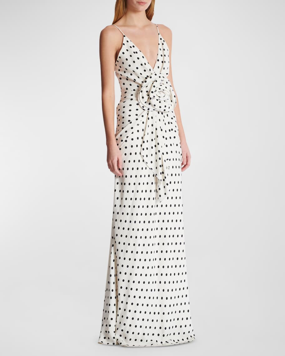 Plunging Rose Polka-Dot Sleeveless Gown | Neiman Marcus