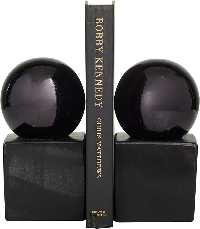 CosmoLiving by Cosmopolitan Marble Orb Bookends, Set of 2 4" W, 7" H, Black | Amazon (US)