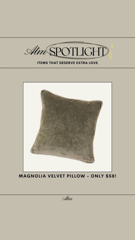 ATM Spotlight - Magnolia Velvet Pillow // only $58 & comes in other colors!

magnolia home, velvet pillow, spring pillow, pillow refresh, deal of the day, affordable home decor, budget friendly pillow, budget friendly home decor

#LTKfindsunder100 #LTKhome