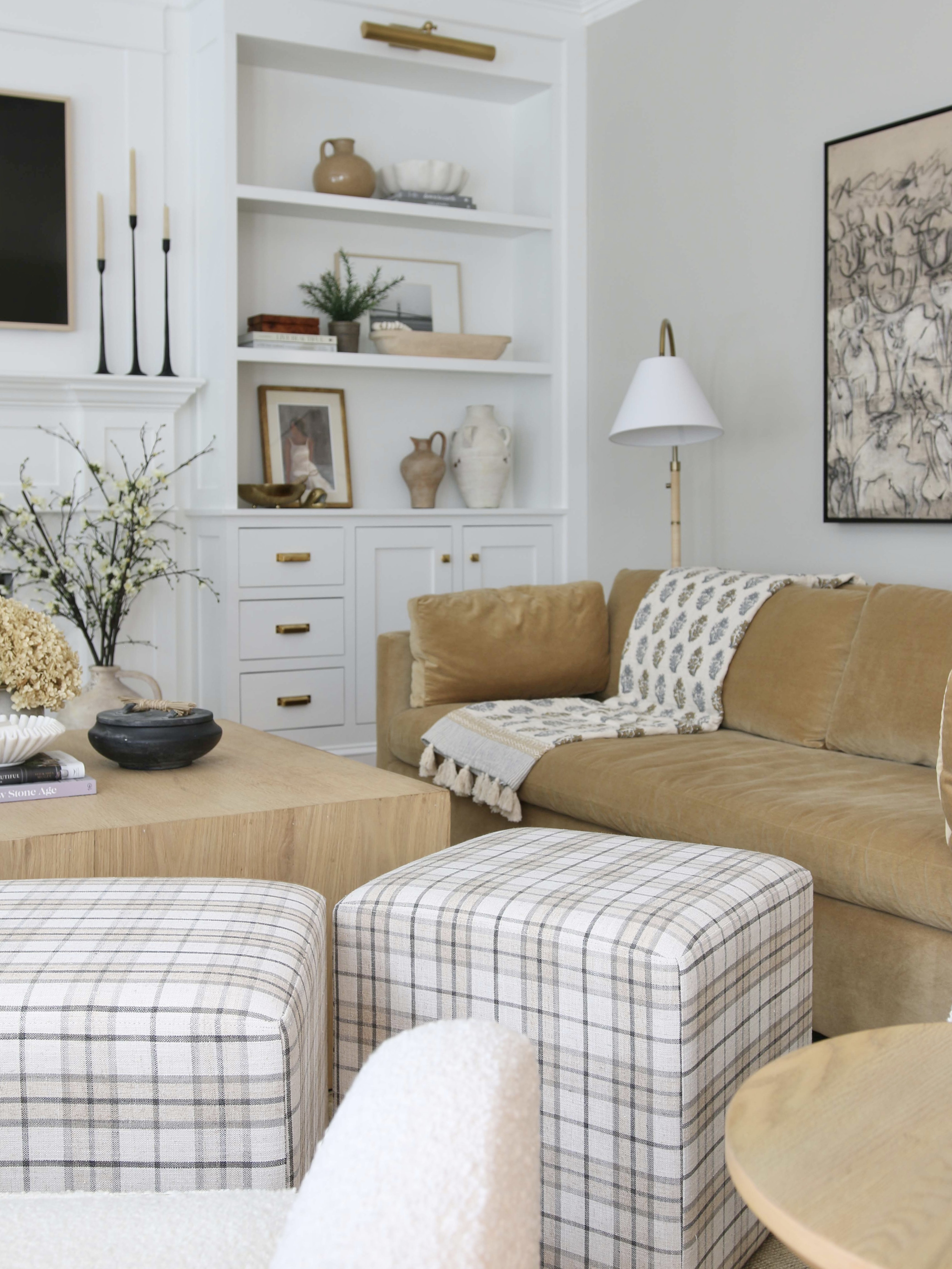 Fall decor, sofa, cube ottoman, coffee table, throw blanket, vase, marble dish, floor lamp 

#LTKOver40 #LTKSaleAlert #LTKHome