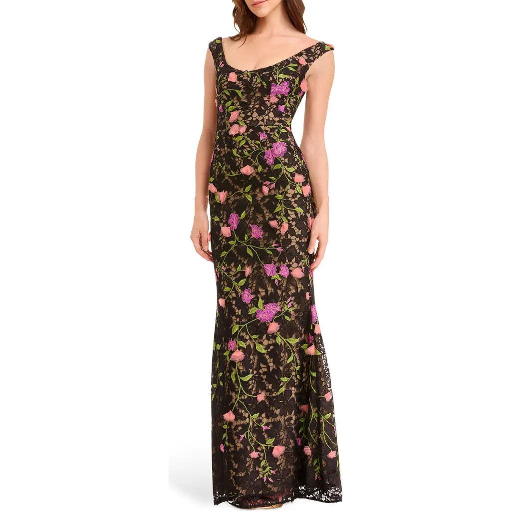 Dress the Population Josie Floral Appliqué Sleeveless Dress in Black Multi at Nordstrom Rack, Size Medium | Nordstrom Rack