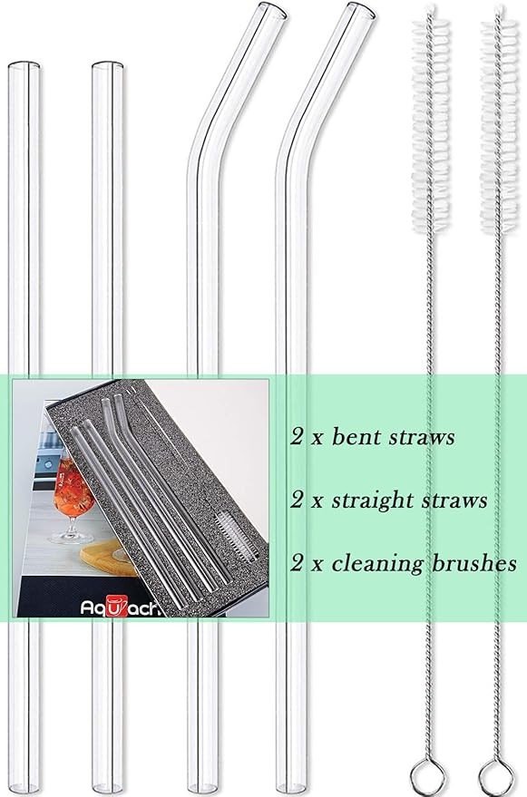 Set of 4 10mm Reusable Glass Straws with Straight 9 Inches and Bent 8.2 Inches, Includes 2 Cleani... | Amazon (US)