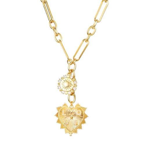 HETICA Chunky Gold Necklace for Women, Heart Pendants Necklace Sun Flower Necklace Fashion Hip Hop Choker Gift | Amazon (US)