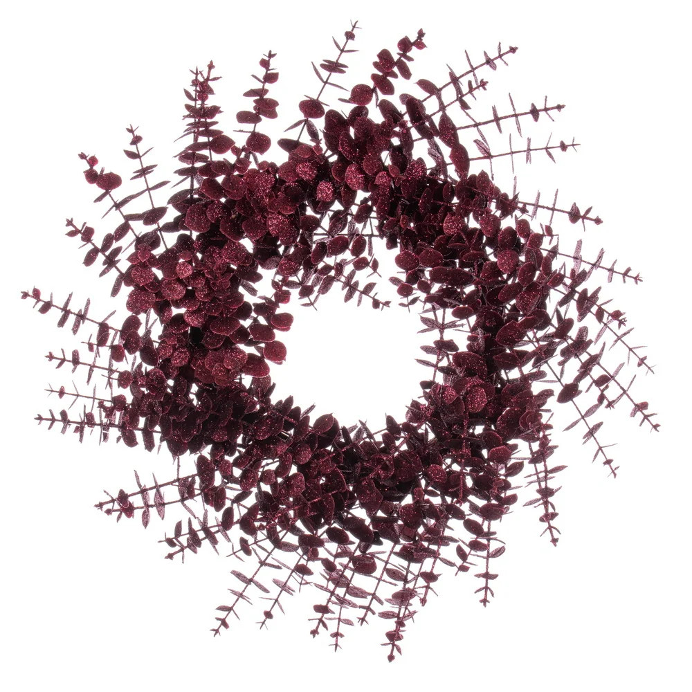 Vickerman 24" Burgundy Artificial Eucalyptus Glitter Wreath. | Bed Bath & Beyond