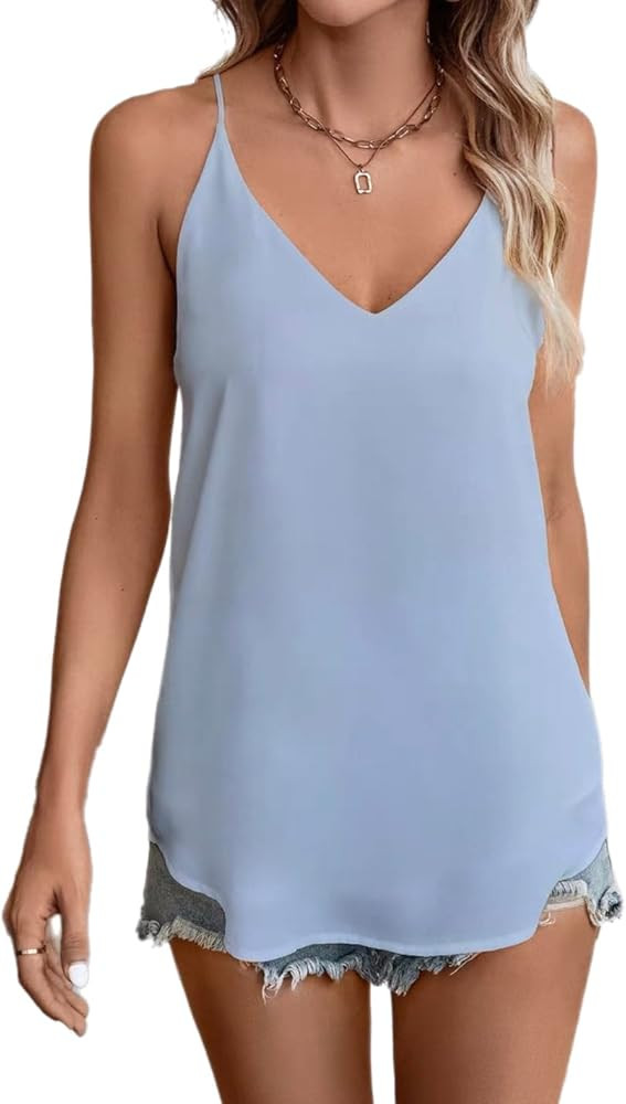 Womens V Neck Spaghetti Strap Tank Tops Dressy Casual Camisole Blouses Sleeveless Loose Cami Basi... | Amazon (US)