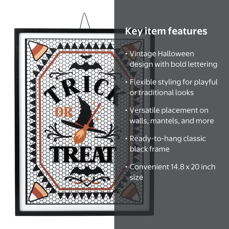 Trick or Treat Framed Wall Art, Multicolor, 14.8" x 20", Halloween by Way To Celebrate | Walmart (US)