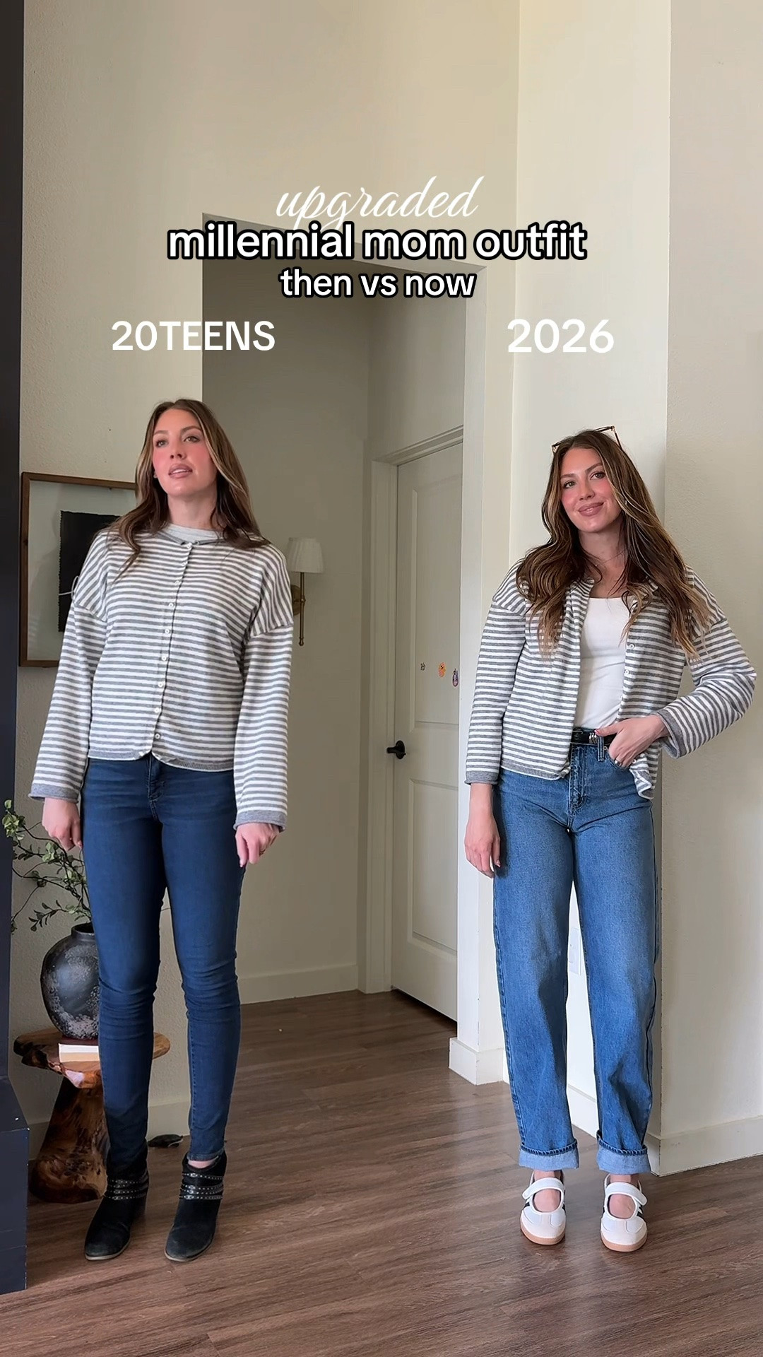 Same cardigan. Different styling. 👏🏼

Wearing your cardigan open + swapping skinnies for barrel jeans instantly makes outfits feel more current, flattering, and effortless. The right outfit creates shape instead of making everything feel boxy 🤍

I’m 5’10 4 tall in jeans, medium in cardigan & small in tank