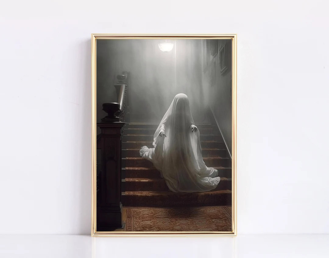 Vintage Halloween Print Dark Academia Ghosts on the Stairs Fall Print Halloween Decor Modern Vint... | Etsy (US)