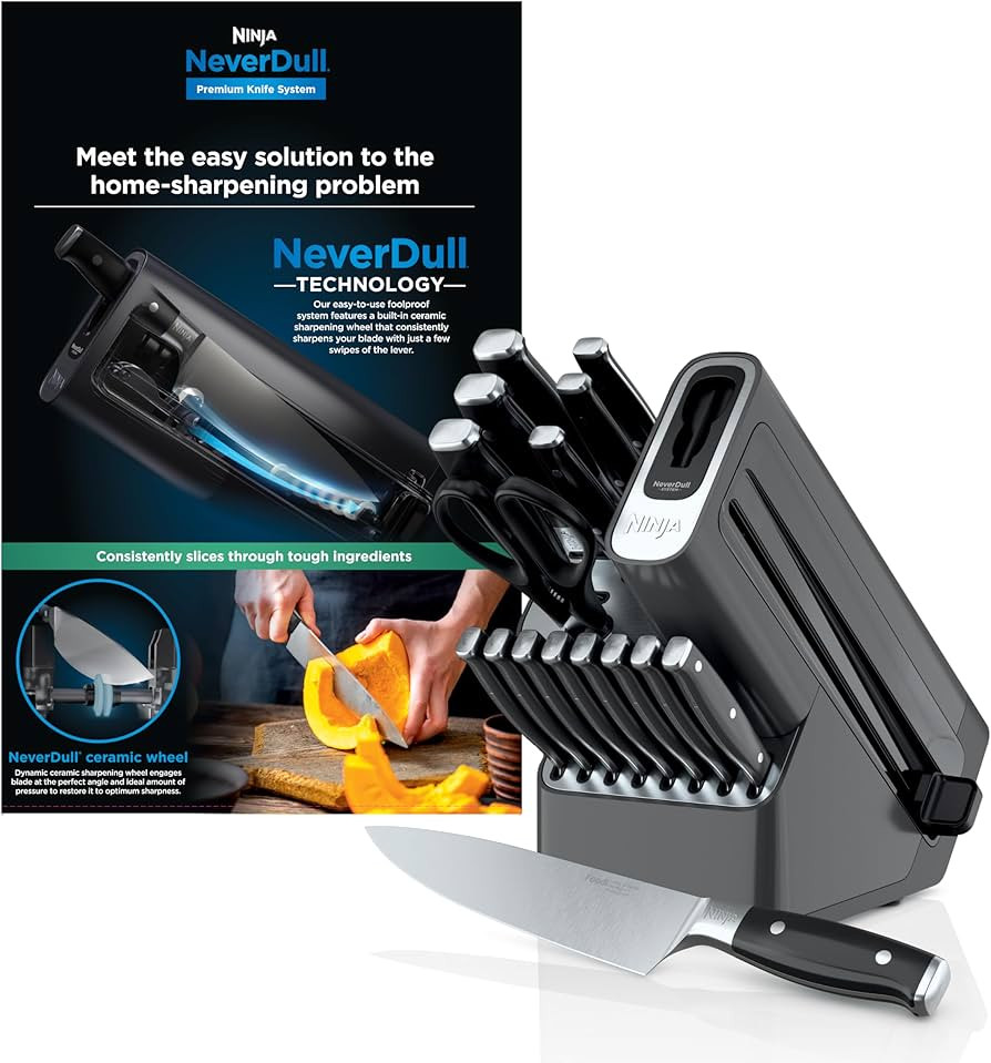 Ninja\u2122 NeverDull\u00ae Knife Block Set | 17 Piece Kitchen Knife System with Built-in Sharpen... | Amazon (US)