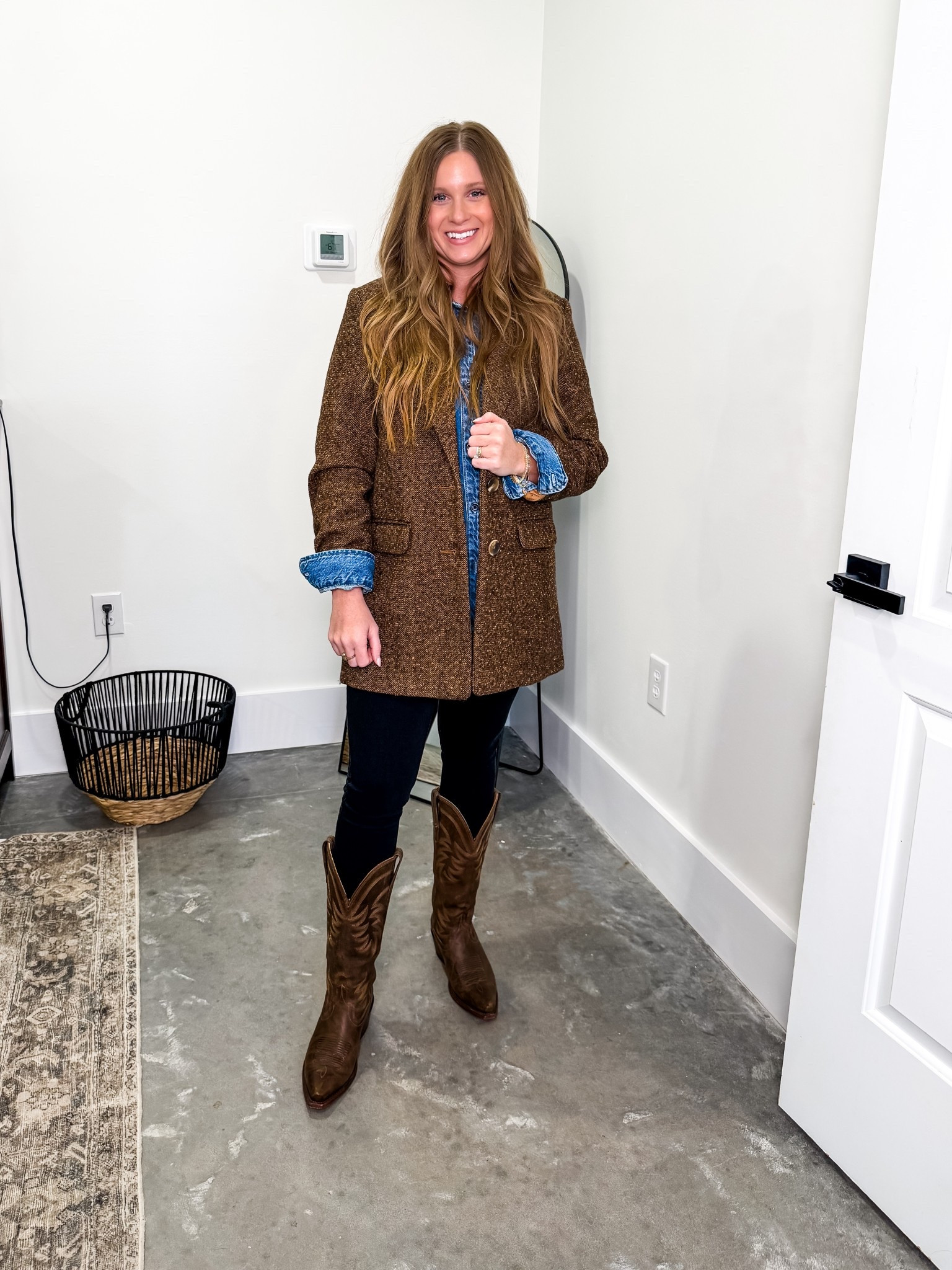 Pinterest outfit, but make it my closet 🤍
Layered a denim button-down over a white tee, added a tailored blazer, classic jeans, and finished it off with cowgirl boots for that effortless western touch. This is your sign to rewear your basics in new ways — timeless, easy, and already hanging in your closet.

Pinterest outfit inspo, closet shopping outfits, denim button down outfit, blazer and jeans outfit, cowgirl boots outfit, everyday mom style, casual chic outfit, western inspired style, neutral outfit ideas

#pinterestinspo #pinterestaesthetics #pinterestoutfit #pinterestoutfitinspo

#LTKootd #LTKPetite