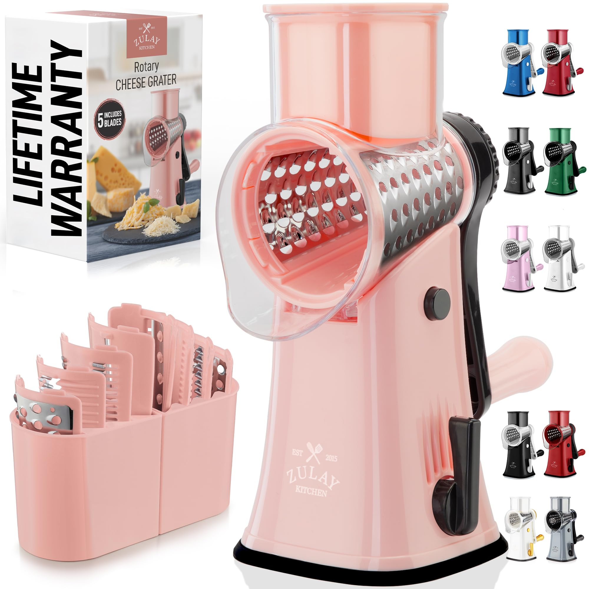 Zulay Kitchen Rotary Cheese Grater 5 Blade Cheese Shredder - Manual Hand Crank Cheese Grater With... | Amazon (US)