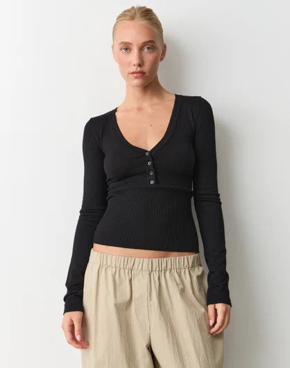 Rib Waist Long Sleeve Knit Top | Glassons (Australia)