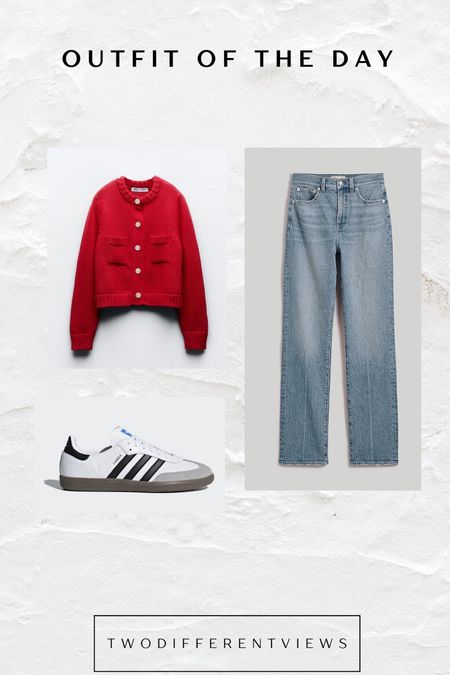 Outfit of the day 
Workwear
Sneaker
Adidas
Samba
Jeans
Red
Cardigan 

#LTKworkwear #LTKfindsunder100 #LTKSeasonal