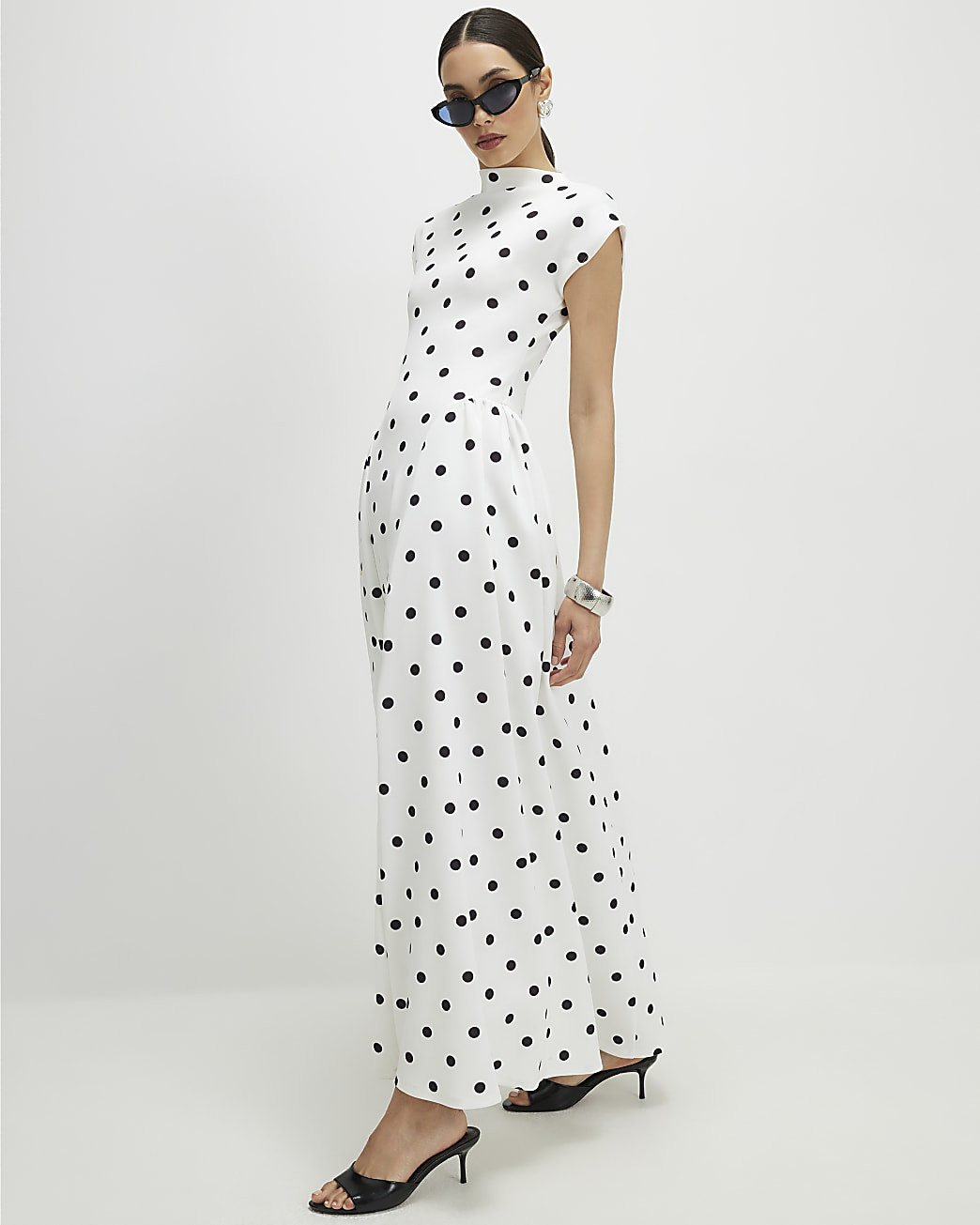 White Spot Godet Maxi Dress | River Island UK & IE