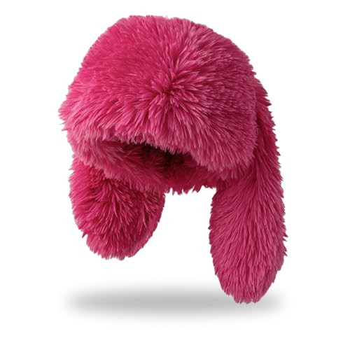 Y2K Fuzzy Bunny Hat for Women Cute Plush Beanie with Bunny Ears Long Rabbit Ears Winter Hat (Pink) | Amazon (US)