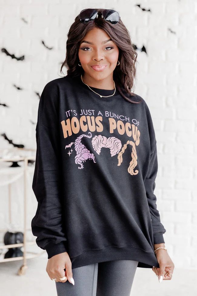 Hocus Pocus Trio Black Oversized Graphic Sweatshirt | Pink Lily