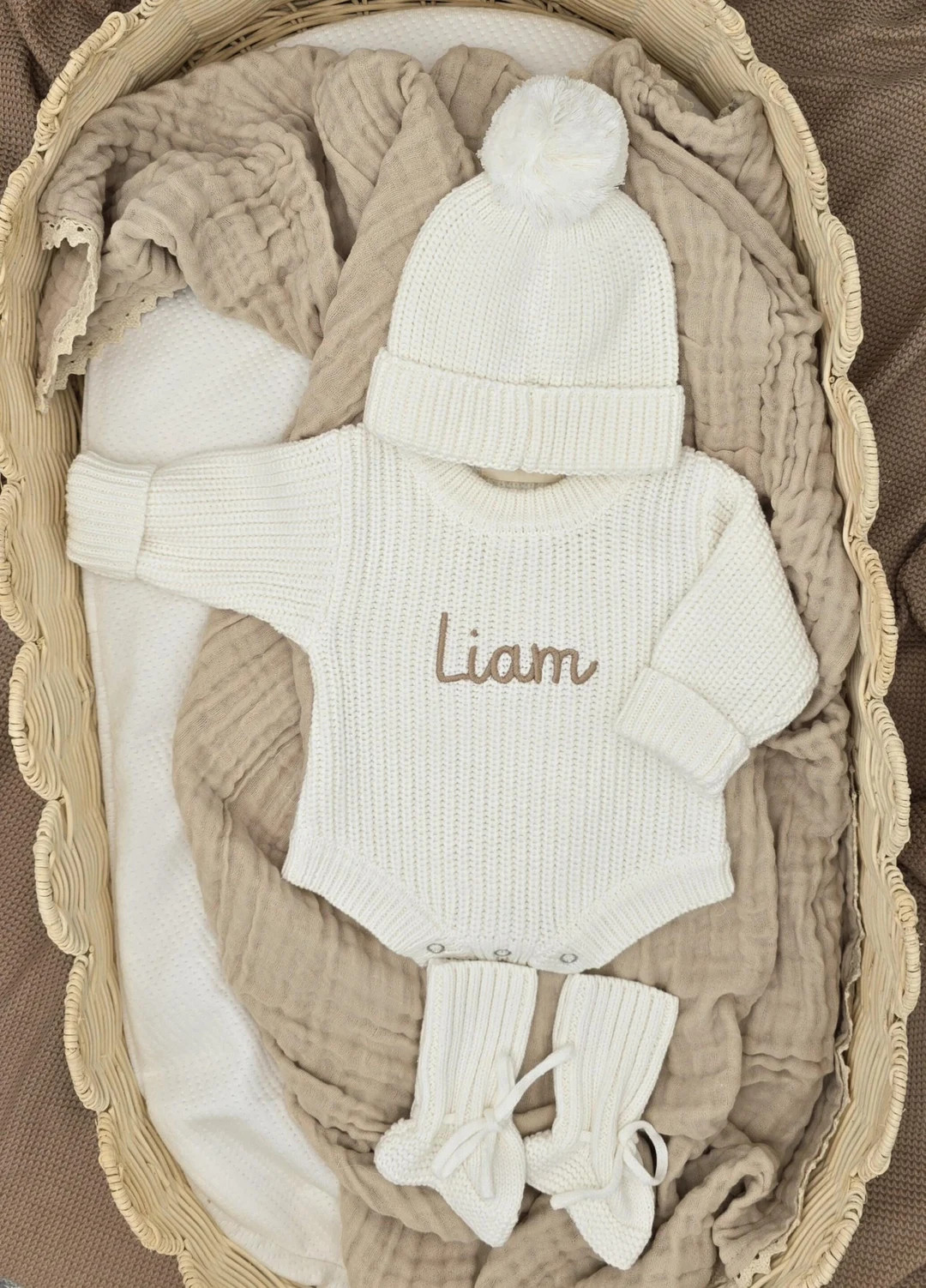 Embroider Personalize Baby Chunky Knit Romper Unisex Coming Home Milestone Photo Announcement Out... | Etsy (US)